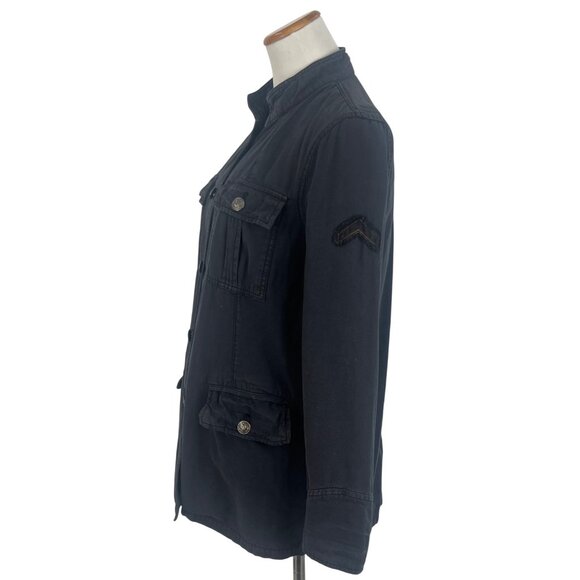 Urban Outfitters Washed Black Patched & Pockets Button Front Military Jacket - Picture 10 of 13